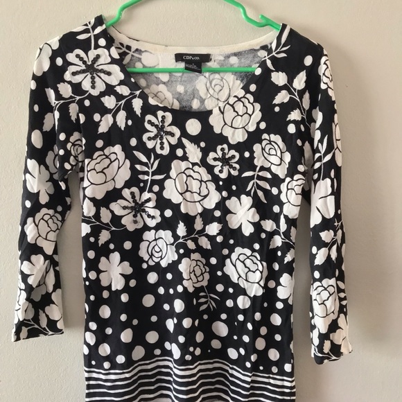 CDP & CO. BLACK AND WHITE FLOWERED BLOUSE - Picture 2 of 8